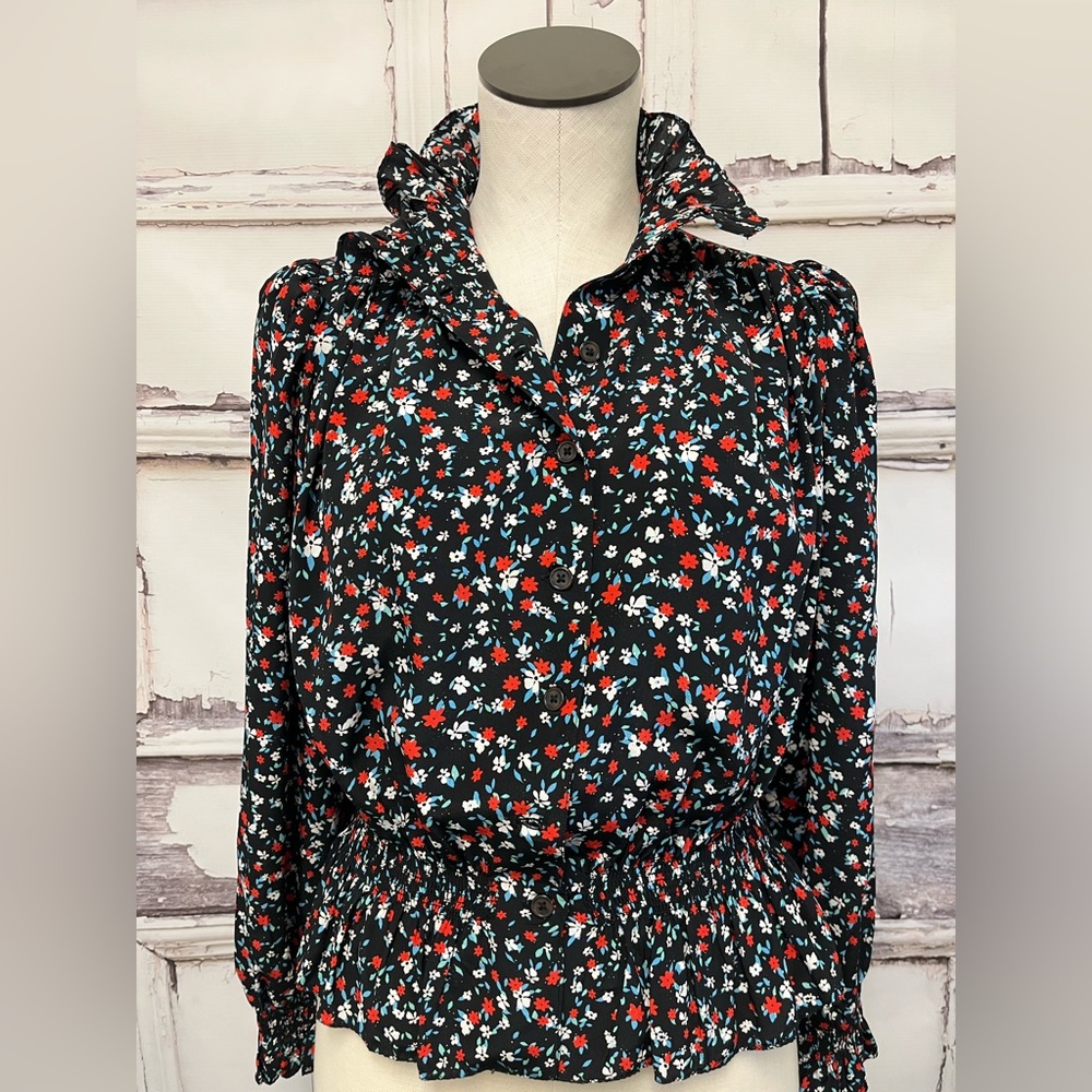Hunter Bell Silk Black Floral Crockett Top Size XS